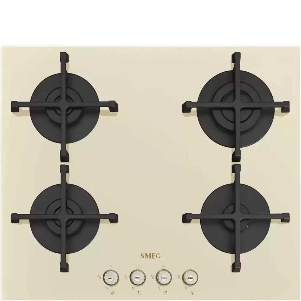 SMEG PV864PO Газовая варочная панель, 60 см, цвет кремовый, фурнитура латунная, прямой край