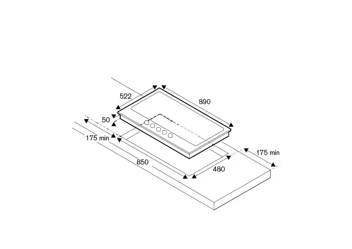 Газовая варочная панель шириной 90см, 5 конфорок на стекле, включая двойной WOK Bertazzoni P905LPROGNE