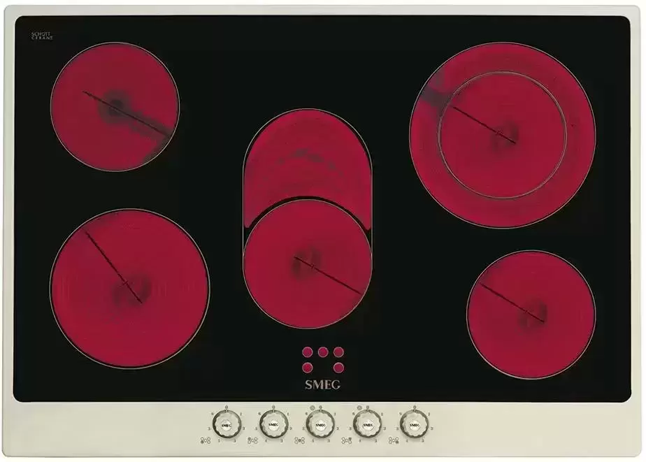 SMEG P875PO Стеклокерамическая варочная панель,72 см, кремовая, фурнитура латунная